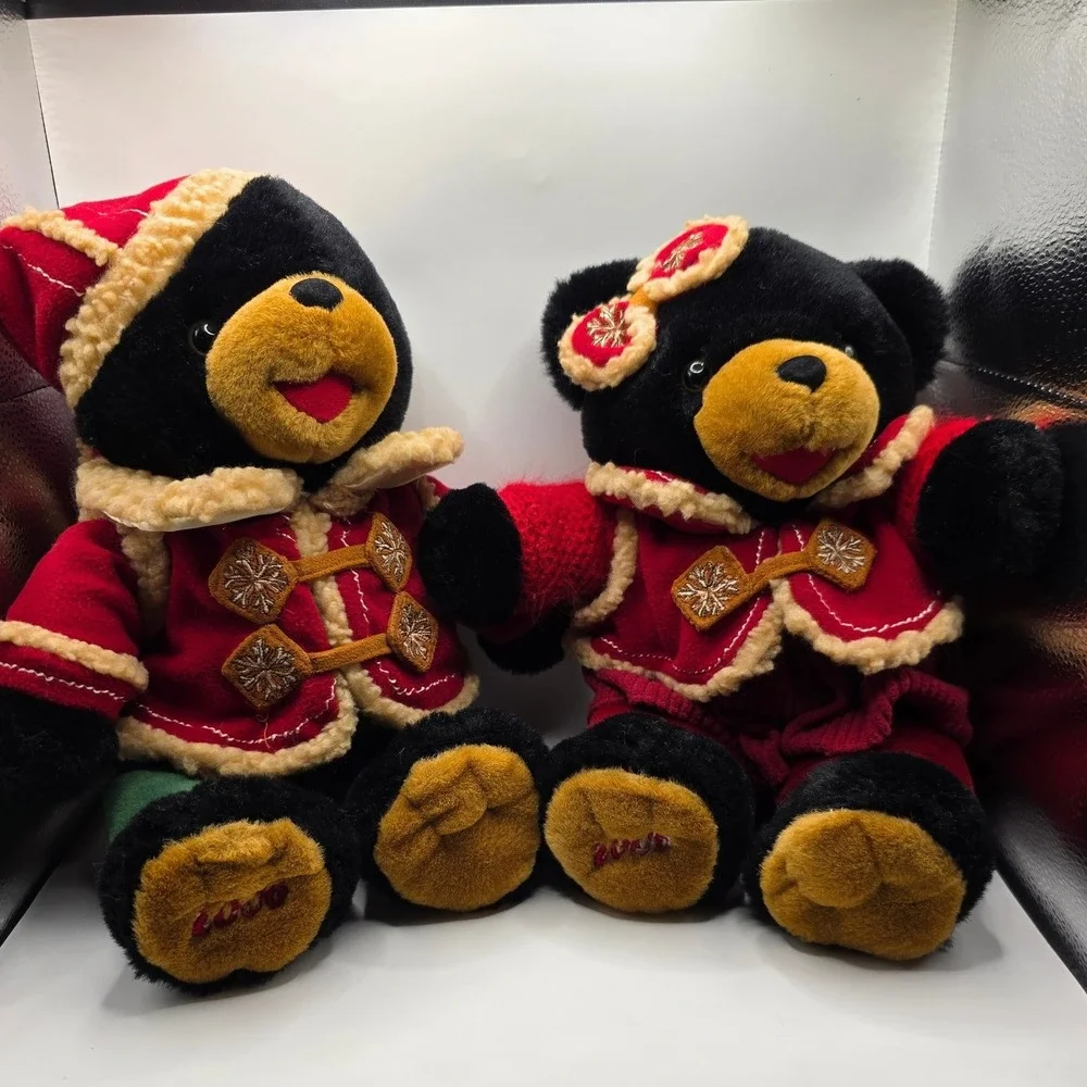 Dan Dee Snowflake Teddy Black Red Green Holiday Plush 2000 Pair 12x16in